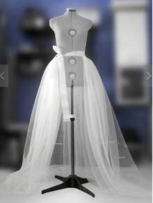 1pc Ivory 5-Layer Detachable Tulle Wedding Overskirt, Long Train Slit Mesh Skirt, Suitable For Outdoor Wedding, Bridal Photography, Ball And Fairy Cosplay Accessory - White - View 9