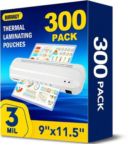 Paquete de 300 hojas de laminación, 3 mil, 9 x 11.5 pulgadas, bolsas de laminación térmica, papel de laminación para laminadora, transparente, tamaño carta, oficina y