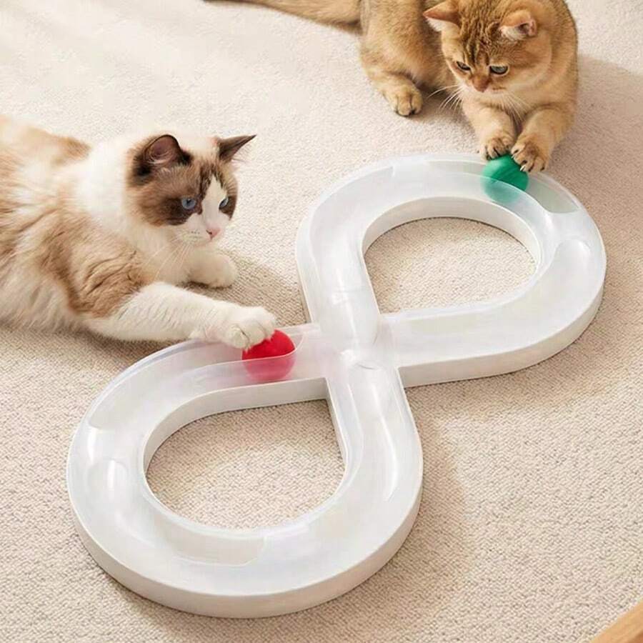 Interactive Cat Toy Figure 8 Track With Rolling Balls, Indoor Kitten Play Toy, Transparent PP Puzzle Ball Track For Cats, Boredom Relief Pet Activity Toy - Multicolor - View 1