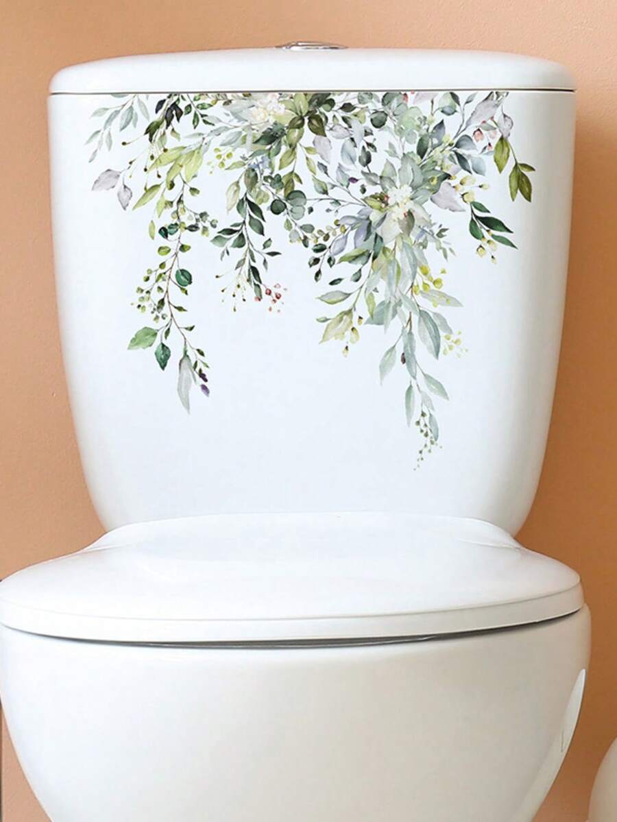1pc PVC Toilet Lid Decal, Plant Pattern Toilet Stool Commode Sticker For Bathroom, Stickers, Wall Decal, Vinyl Decal For Home Decorations, Spring Decoration Items Refresh - Multicolor - View 1