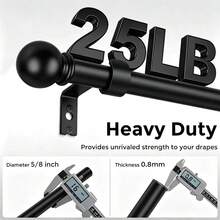 Black Curtain Rods For Windows 28 To 48 Inch, Adjustable Curtain Rod Set With Brackets Easy Install, Decorative 5/8" Drapery Rod, Heavy Duty Curtain Rods For Bedroom, Kitchen, Living Room - Vintage Sphere - Black - View 8