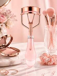 Women's Makeup Eyelash Curler, Rose Gold Metal Frame With Water Drop Non-Slip Handle, Suitable For Single Eyelids And Double Eyelids, Long-Lasting Curl And Shaping, Home And Travel Makeup Tool - Pink - View 4
