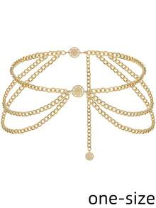 1pc Women's Minimalist Multi-Layer Round Pendant Waist Chain, Elegant Versatile Dress Belt, Daily And Party Accessory - Gold - View 9