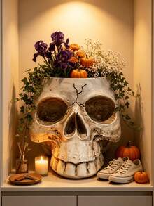 1pc Skull Ammonite Planter, Unique Fossil Spiral Design Decorative Vase, Bohemian Gothic Home Bathroom Desktop Centerpiece Decor, Indoor Succulent Orchid Stand, Modern Bookshelf Aesthetic Plant Container - Multicolor - View 8