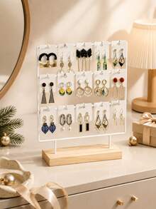 Rak Penyimpanan Anting Wanita Berlapis-lapis, Stand Pajangan Perhiasan Multi-Pengait dengan Alas Kayu dan Organizer Jaring Logam Hitam, Digunakan untuk Menyimpan Liontin Bermerek, Pajangan dan Rak Penyimpanan Anting, Cocok untuk Meja Rias, Kamar Tidur dan Butik, Hadiah Natal - MultiWarna - View 7