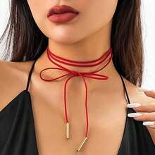 Vintage Versatile Geometric Line Japanese-Korean Minimalist Wrap Necklace - Red - View 4