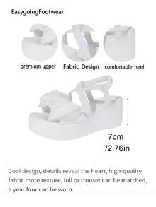 Women's Summer Sweet Bow Cross Elastic Wedge Sandals, Thick Sole, Polyurethane Lightweight Bottom, Versatile Elegant Style For Daily Wear And Vacation - White - View 10
