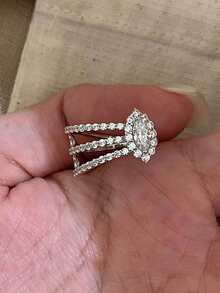 1pc French Style Full Cubic Zirconia Marquise Cut Copper Alloy Ring, Suitable For Women's Banquet, Party, Wedding Wear - Silver - View 3