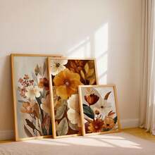 3 Piecesautumn Floral Wall Decor Set,Canvas Prints With Autumn Floral Patterns, In Bohemian, Botanical, Neutral, And Pastoral Styles, Suitable For Rustic Home Decor. - 3pcs/Set - View 3