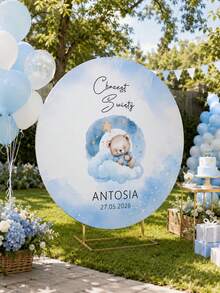 Customizable Round Backdrop (Stand Not Included), Printable Logo/Text, Durable, Suitable For Birthday Party, Baptism, Photo Booth Props And Party Decoration, Modern Round Design, Smooth Texture, Round Backdrop - Multicolor - View 3