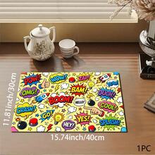 Printed Pattern Drainage Mat/Absorbent Mat/Drying Mat Coffee Machine Tableware Drying Mat - Absorbent Polyester Desktop Protector Mat With Rubber Non-Slip Backing, For Kitchen Countertop Decoration - Home Bar And Dining Table Placemat - Multicolor - View 10