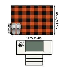 1PC Black & Orange Plaid Classic Pattern Entryway Doormat, Vintage Classic Style Crystal Velvet Rectangular Black & Orange Contrast Stripe Machine Washable Doormat, Suitable For Halloween Party, Entryway, Garden Decor - Multicolor - View 11