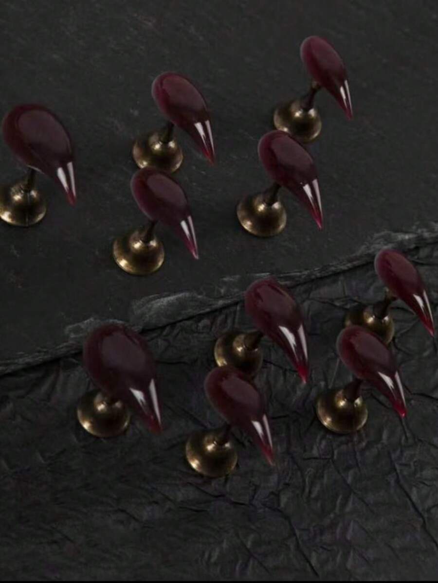 10pcs 25mm Unique Personalized Vintage Street Charm Minimalist Casual Elegant Daily Exquisite Solid Cherry Red Handmade Short Cat Claw Style False Nail Tips Set, Suitable For Girls And Women, Make You More Charming - Burgundy - View 1