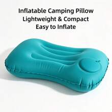 1pc Camping Inflatable Travel Pillow, Portable Neck Pillow, One-Press Inflation, Compact Air Pillow, Suitable For Beach, Office, Home, Travel - Peacock Blue - View 3