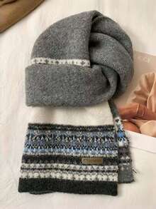 1pc Fair Isle Jacquard Blue Knit Scarf For Women, Winter Atmosphere Versatile Thick Warm Cold-Proof Neck Warmer Suitable For Autumn/Winter Daily Wear - Multicolor - View 10