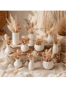 9pcs/Set Random Style White Mini Vase Decor Set, Miniature Landscape Ornament, Artificial Flower & Dried Flower Container, Suitable For Desktop, Bookshelf, Store Window Display, Restaurant Storage Scene Photography Props Home Decoration - One Size Fits All - View 4