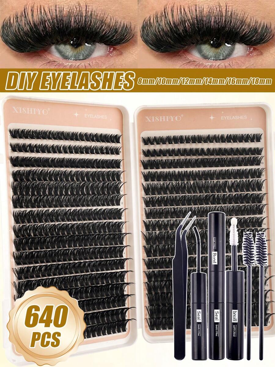640 عنقود رموش صناعية بساق واحدة بتجعيد D (سعة كبيرة DIY بأسلوب منزلي)، ناعمة وطبيعية، كثيفة ومنفوشة، مناسبة للمبتدئين، أسلوب مختلط واقعي، تشمل غراء الرموش، سائل الختم، ملقط وفرشاة الرموش، مجموعة رموش عالية الجودة قابلة لإعادة الاستخدام
