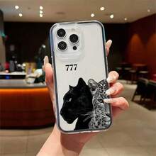 1 قطعة غطاء هاتف TPU بتصميم نمر وفهد ورقم الحظ مع إطار أسود 2 في 1، متوافق مع سلسلة Apple 17 16 15 14 13 12 11 Plus Pro Max، بأسلوب شخصي على طريقة إنستغرام - شفاف - مشاهدة 1