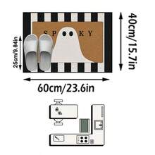 1PC Black & White Striped Brown Background Ghost Letter Pattern Entryway Mat, Cute & Quirky Style Faux Cashmere Rectangular SPKY Letter White Ghost Detail Machine Washable Door Mat, Suitable For Halloween Party Entrance Garden Decor - Multicolor - View 14