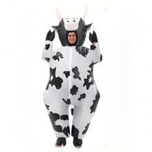 1pc (Blower Not Included) Cow Adult Inflatable Costume, Polyester Inflatable Role Play Cow Outfit Props, Suitable For Halloween, Carnival, Various Events And Parties - Black and White - View 6