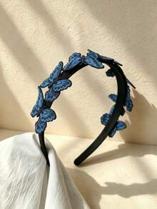 1件全排3D藍色刺繡蝴蝶髮箍，新中式復古布藝髮箍，優雅女款髮飾 - 彩色 - 查看 4
