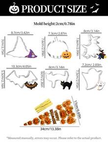 6/26/56Pcs Halloween Cookie Cutter & Candy Triangle Bag Set, Spooky Ghost Bat Pumpkin Witch Hat Cat Shaped Metal Biscuit Molds With Printed Treat Bags, For DIY Baking, Party Favors & Hand‑Made Clay Projects - View 2