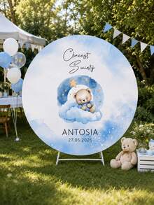 Customizable Round Backdrop (Stand Not Included), Printable Logo/Text, Durable, Suitable For Birthday Party, Baptism, Photo Booth Props And Party Decoration, Modern Round Design, Smooth Texture, Round Backdrop - Multicolor - View 2