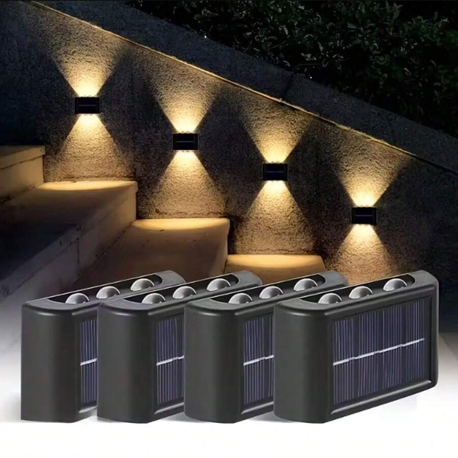 Solar Wall Light 6-LED Solar Fence Light Outdoor Dual-Head Garden Light Suitable For Yard, Villa, Balcony, Garden, Pathway, Stairs, Poolside Decoration Create Warm Atmosphere