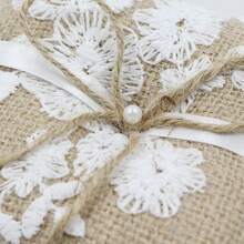 1 Piece Wedding Ring Pillow Made Of Jute And Lace, 14.5 X 14.5 Cm, Rustic Design For Storing Wedding Rings - View 3