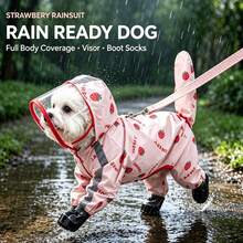 Fruit Series Waterproof Dog Raincoat Set, Includes 1 Upgraded Raincoat, Free Matching Color Waterproof Leash, Multiple Colors Available, Windproof & Fully Waterproof, Full Coverage Design, With Special Buckles, Non-Slip Rubber Sole, Adjustable Hook And Loop, Full Paw Coverage And Reflective Strips - Multicolor - View 1