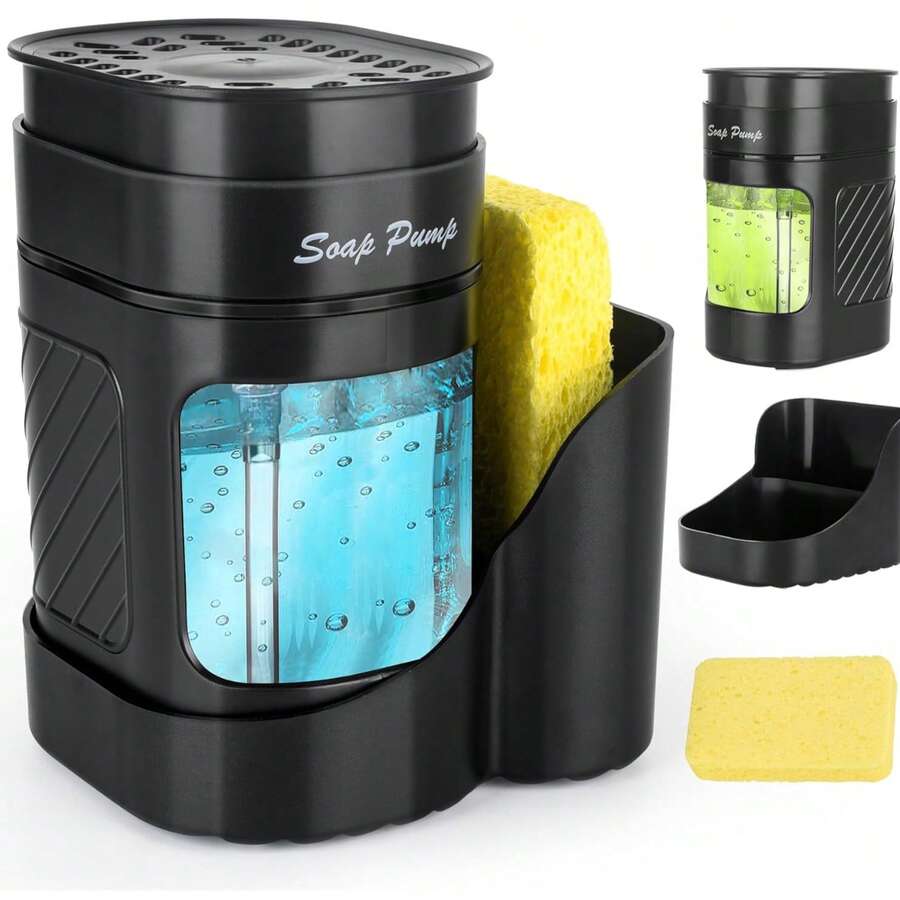 Kitchen Soap Dispenser Set With Sink Organizer And Sponge Holder, 3-In-1 Soap Pump Dispenser, Kitchen Sink Organizer, Refillable Hand Soap And Dish Soap Pump Bottles, Compact Design With Multiple Compartments, Suitable For Kitchen And Bathroom Cleaning And Storage, Practical Kitchen Gadget, Bathroom Accessory, Home Storage Product - Multiple Styles - View 1