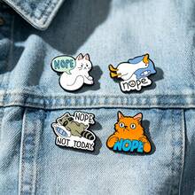 1pc Black Border Nope Not Today Cartoon Animal Enamel Pin, Funny Lazy Cat Raccoon Goose Sarcastic Quote Lapel Pin, Metal Badge Pin For Jackets Bags - Multicolor - View 5