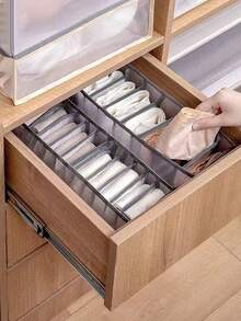 1PC Home Wardrobe Storage Box, Separated Underwear & Socks Organizer, 7/9/11 Grid Jeans & Bra Storage Box, Foldable Drawer Organizer, Washable Mesh Divider Storage Box, Drawer Wardrobe Organizer, Underwear & Socks Classification Storage Box, Fabric Divider Storage Frame - Grey - View 7