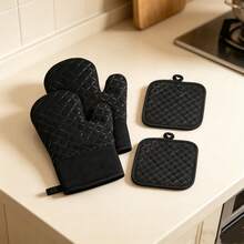 1 Pair Oven Mitts, With 2 Pot Holders, Heat Resistant - View 1