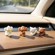 Creative Mini Running Teddy Dog Decor Set (4pcs), Cute Car Dashboard & Desktop Ornament, Office Computer Screen Decoration, Gardening DIY Accessory - Meatball - View 5
