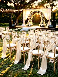 20pcs Wedding Satin Chair Sashes Ivory Bow 6x 102 Inches (Approx. 15x260 Cm) Ribbon Fabric Bands For Banquet Party Hotel Restaurant Ceremony Event Chair Tie Decoration - Beige - View 3