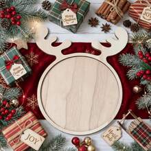 1 pieza Bandeja de madera con diseño de cuernos de reno navideño, decoración de Feliz Navidad, decoración de Año Nuevo, decoración navideña, decoración de mesa de cocina para vacaciones, bandeja de decoración navideña (sin contacto con alimentos) - Ver 4