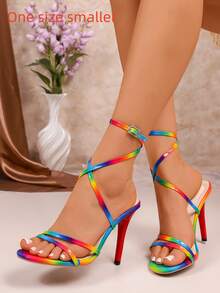 Women's Sexy Lightweight Criss-Cross Strappy Rhinestone Buckle Decor Summer Nightclub Style Versatile Open Toe Formal Ultra High Heels (Runs Small) - Color - View 6