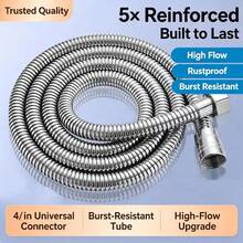 1pc Stainless Steel Flexible Shower Hose Long Bathroom Shower Water Pipe Extension Tube Bathroom Accessory Withstands 8.82LB Water Pressure - Silver - View 1