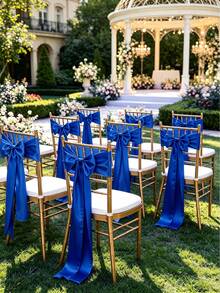 20pcs Wedding Satin Chair Sashes Royal Blue Bows 6x 102 Inches (Approx. 15x260 Cm) Ribbon Fabric Bands Suitable For Banquet, Party, And Other Chair Decorations - Royal Blue - View 6