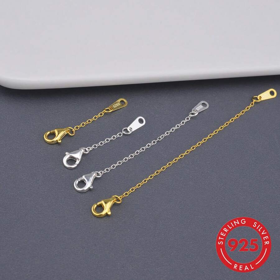 3pcs/Pack 925 Sterling Silver Extension Chain With Lobster Clasp Connector, Necklace & Bracelet DIY Jewelry Making Accessories - Silver - View 1