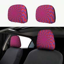 2pcs/Set Car Headrest Covers, Funny Visual Rotating Design, Ice Silk Printed Fabric Material, Car Accessories, Unisex, Universal Design, Suitable For Most Car Models, Dust-Proof, Washable, Easy To Install Car Seat Headrest Accessories - Multicolor - View 9