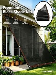 95% Shade Rate Shade Net, Grommeted Sun Protection Shade Net, Suitable For Greenhouse, Balcony, Garden Flowers And Plants, Outdoor Shade Canopy, Outdoor Shade Curtain, Privacy Screen, UV Protection, Suitable For Patio, Gazebo, Flower Rack, Porch, Backyard, Lawn, Garden And Outdoor Activities - Black - View 1