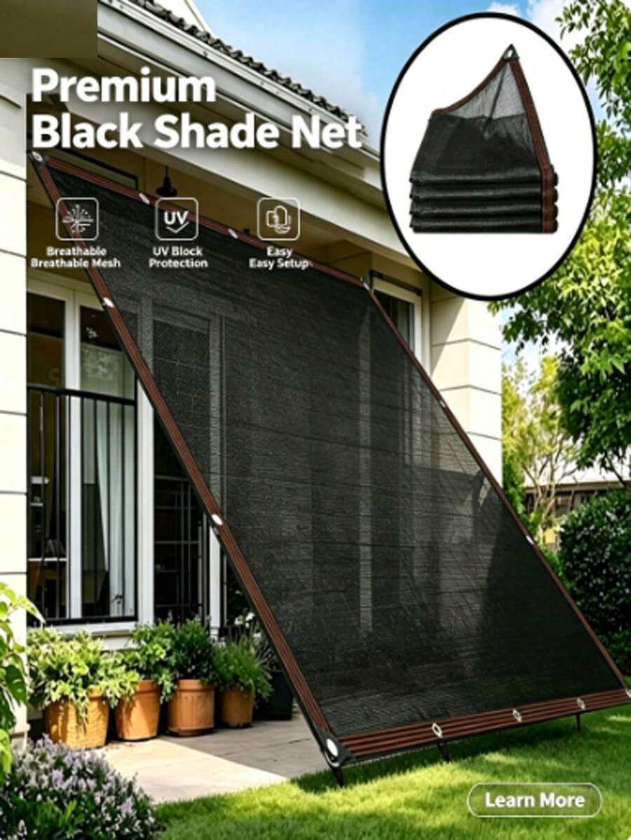 95% Shade Rate Shade Net, Grommeted Sun Protection Shade Net, Suitable For Greenhouse, Balcony, Garden Flowers And Plants, Outdoor Shade Canopy, Outdoor Shade Curtain, Privacy Screen, UV Protection, Suitable For Patio, Gazebo, Flower Rack, Porch, Backyard, Lawn, Garden And Outdoor Activities - Black - View 1