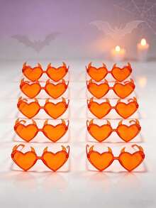1 Pair/10 Pairs Devil Horn Heart-Shaped Party Glasses, Halloween Cosplay Photo Prop Decorative Glasses - Orange-red - View 1