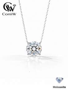ConiiW A Simple And Elegant 925 Sterling Silver Oval Moissanite Necklace, Perfect For Everyday Wear And Perfect For Commuting. - Silver - View 2