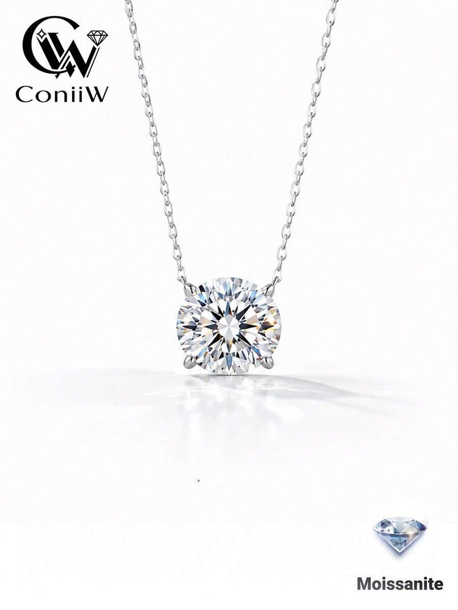 ConiiW A Simple And Elegant 925 Sterling Silver Oval Moissanite Necklace, Perfect For Everyday Wear And Perfect For Commuting.