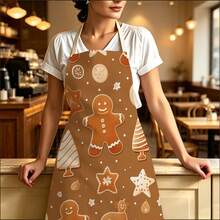 1pc Christmas Vintage Gingerbread Man Dessert Print Apron - Sleeveless Halter Neck Design, Durable And Comfortable Fit, Featuring Gingerbread Man With Frosting Stars And Striped Christmas Tree Pattern, Suitable For Cooking, Baking And Home Cleaning, Household Cleaning, Housework Apron, Hand-Painted Handmade Baking Apron, Fun Holiday Gift - Multicolor - View 1