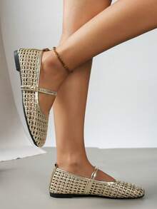 1 Pair Outdoor Gold Mesh Spring, Autumn, Summer, Winter Slip-On Mary Jane Women's Fashion Flat Shoes - Gold - View 5