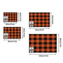 1PC Black & Orange Plaid Classic Pattern Entryway Doormat, Vintage Classic Style Crystal Velvet Rectangular Black & Orange Contrast Stripe Machine Washable Doormat, Suitable For Halloween Party, Entryway, Garden Decor - Multicolor - View 3